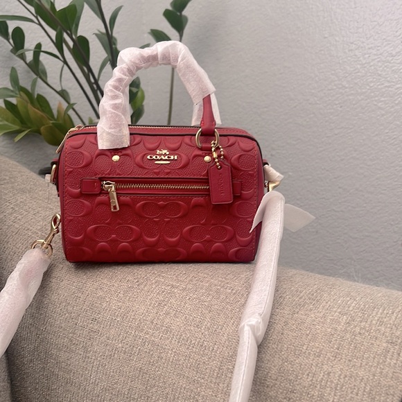 Rowan Coach Purse With Red Straps COACH Signature Canvas Womens